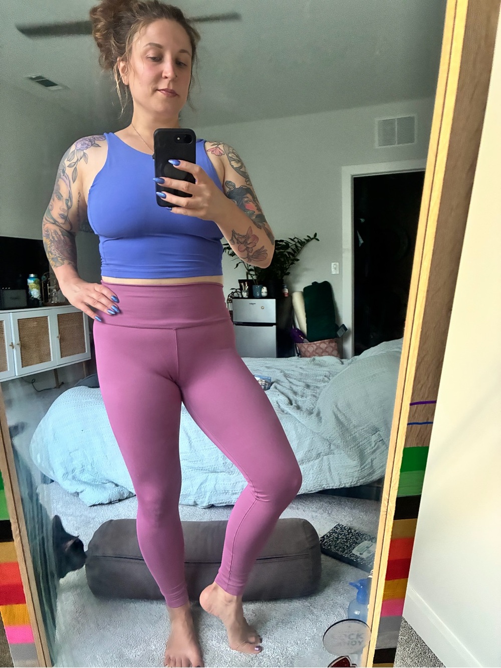 Lululemon Highneck, Lilac, built-in Sports Bra Crop Top - Picture 2 of 3